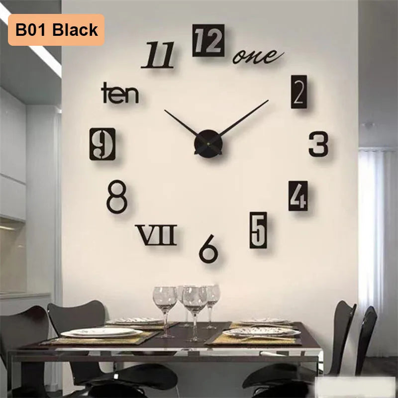 Large 3D Number Wall Clock Poster (90 to 120 cm) - Elegant Home Decor for Living Room, Bedroom, Study, and Hotel