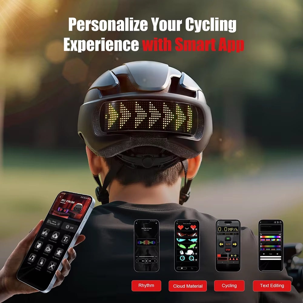 Smart LED Bicycle Helmet with Display Screen and App Control for Road and MTB Cycling