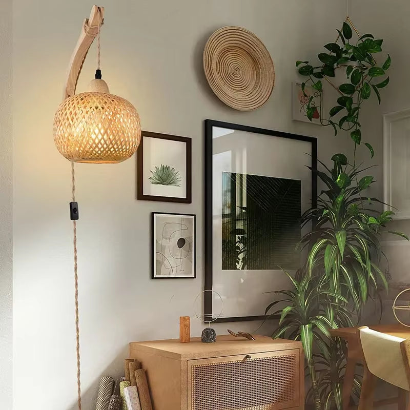 Transform Your Home with Our Exquisite Hand-Woven Bamboo Lantern Wall Lamp! 