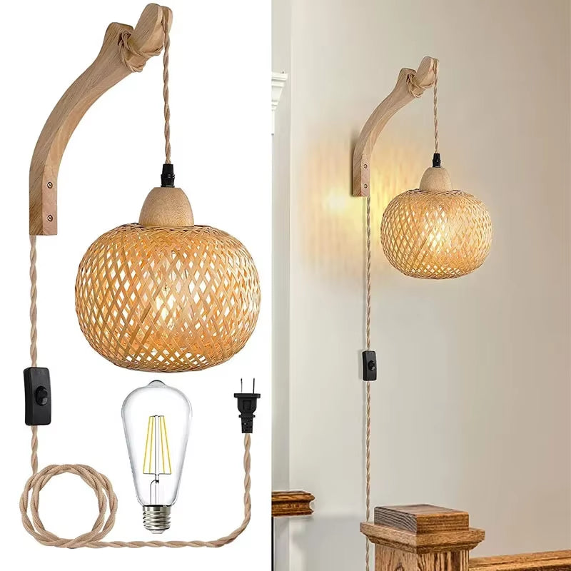Transform Your Home with Our Exquisite Hand-Woven Bamboo Lantern Wall Lamp! 